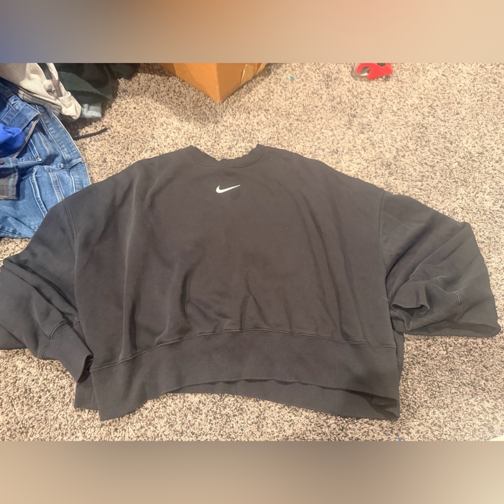 Nike Black Sweatshirt with White Swoosh and Tag